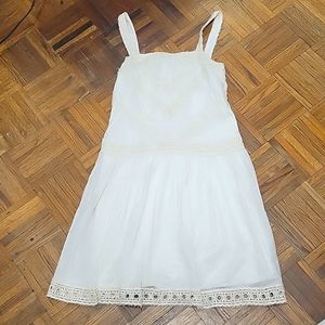 Cream embroidered drop waist sleeveless shift dress